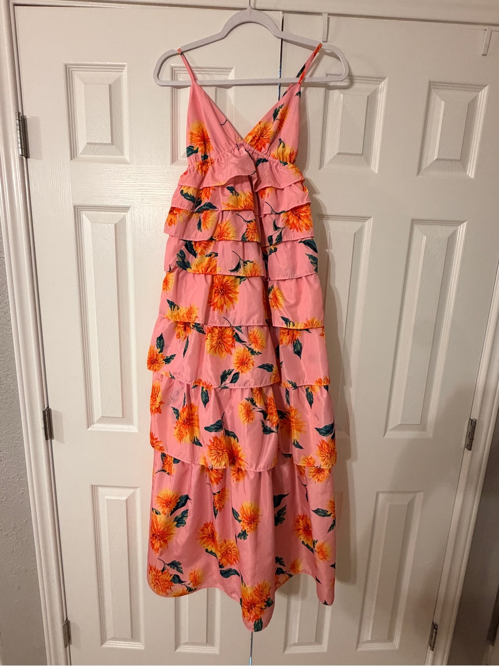 Buddy Love Pink Floral Tiered Maxi Dress with Orange Blooms